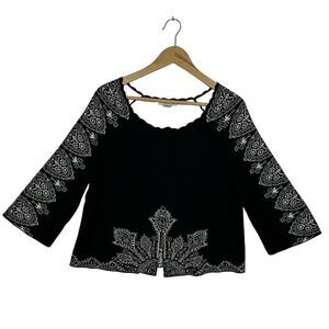 COLDWATER CREEK Black & White One Button Cardigan Cotton Blend Size Medium